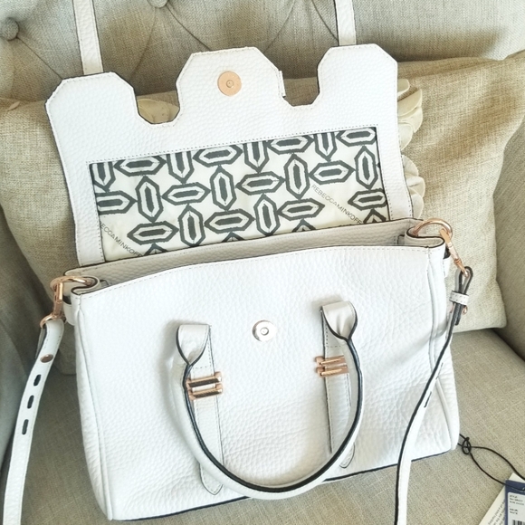 Rebecca Minkoff Jules Satchel White Leather Crossbody Handbag Rose Gold Hardware - Picture 8 of 16